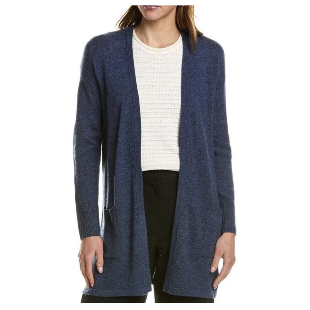 Hannah Rose NWT Wool Cashmere Blend Open Front Cardigan Sweater Size Large Navy